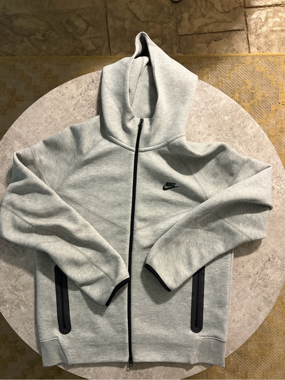 Nike Light Gray Hoodie with Black Trim and Red Logo Tag - Picture 1 of 5